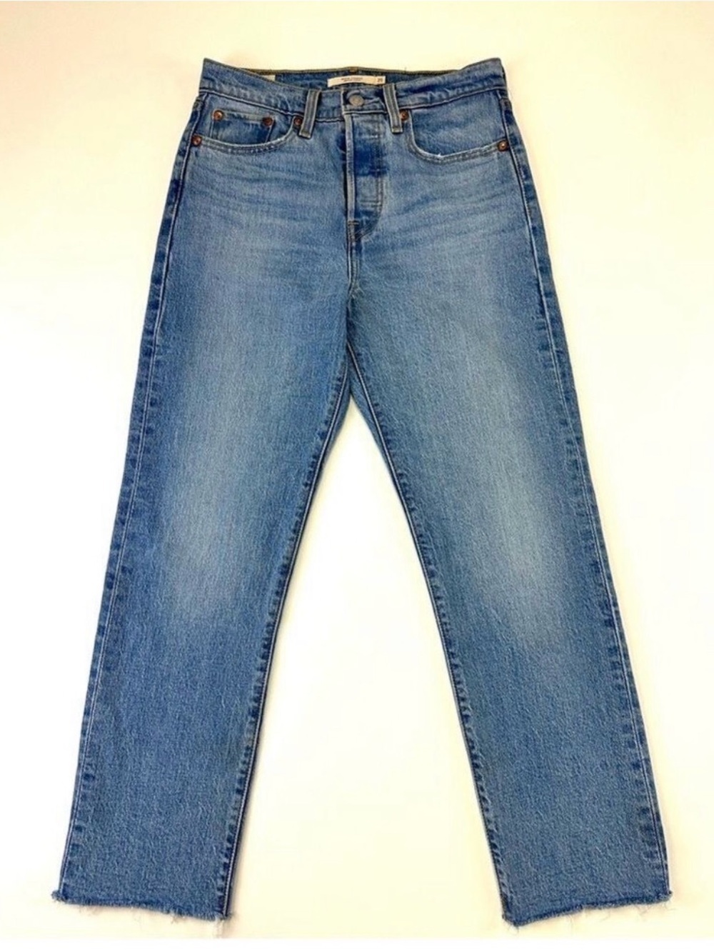 Levis Wedgie Straight Womens Jeans 25in Tango Hustle Raw Hem Normcore Denim